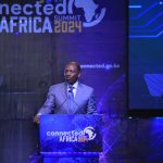 President William Ruto speaks during the official opening ceremony of the Connected Africa Summit 2024 at Uhuru Gardens